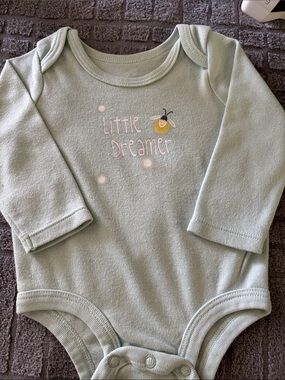 Little Dreamer Sage Green Baby Bodysuit with Bee Accent